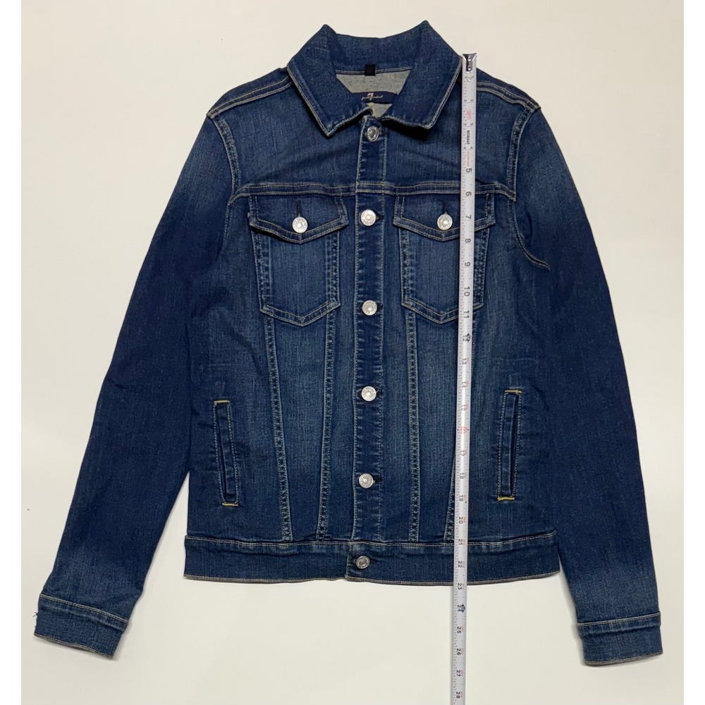 7 For All Mankind Womens Denim Trucker Jacket Dark Wash Blue Size S Small